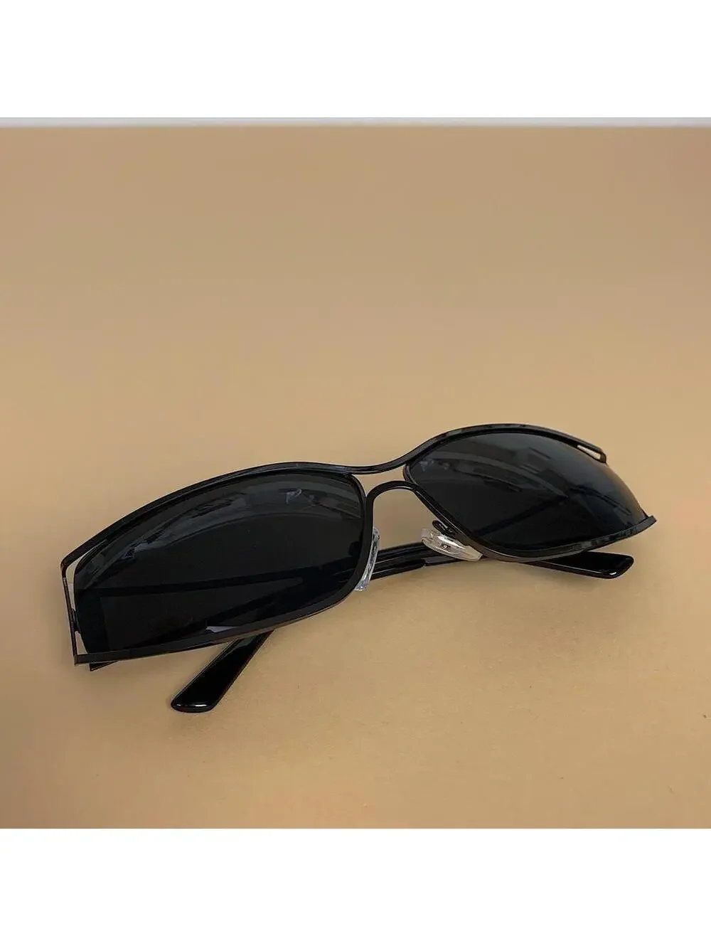 Vintage y2k 2000s classy black trim sunglasses. Chrome trim dark lenses